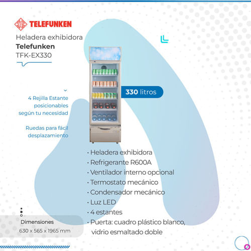 Heladera-Exhibidora-Vertical-Telefunken-Exhibidora-Tfk-ex330-330 l-1-Puerta-Blanca-63-Cm-De-Ancho-220v