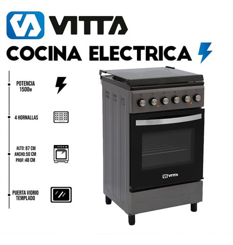 Cocina-Electrica-Vitta-50cm-Negra-acero-Gris-oscuro