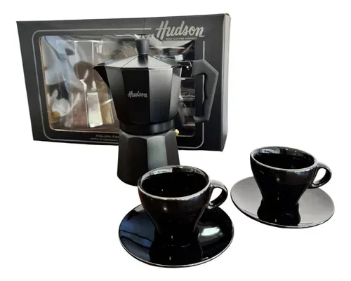 Set-Cafetera-Italiana---2-Pocillos-y--Plato-de-Porcelana