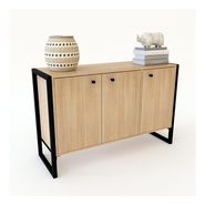 Bahiut Vajillero Buffet Cómoda Comedor Delos Steel Color Roble Nebraska Natural Con Hierro Negro 79cm X 123cm X 42cm Con 3 Puertas