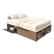 Delos 4 Puertas + Estantes Cama Box Base Sommier 2 Plazas Roble Davos Marron Trufa
