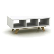 Mesa Ratona De Centro Living Escandinava Rectangular + + + + Color Blanco Con Patas Roble Miel