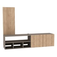 Mueble Rack Tv Hasta 65 Centro De Entretenimiento Flotante + Color Gris Con Roble Claro
