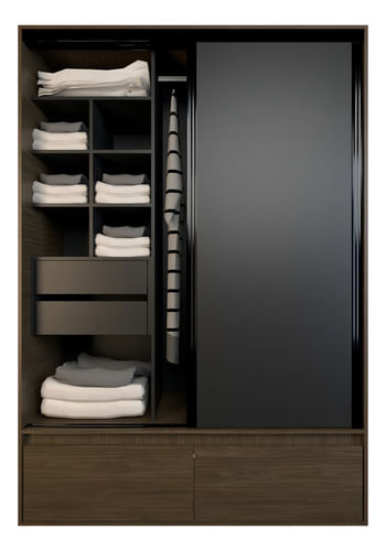 Placard-Ropero-150-Premium-2-Puertas-Corredizas-Zapatero-----Color-Nogal-Con-Negro
