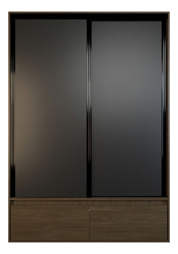 Placard-Ropero-150-Premium-2-Puertas-Corredizas-Zapatero-----Color-Nogal-Con-Negro