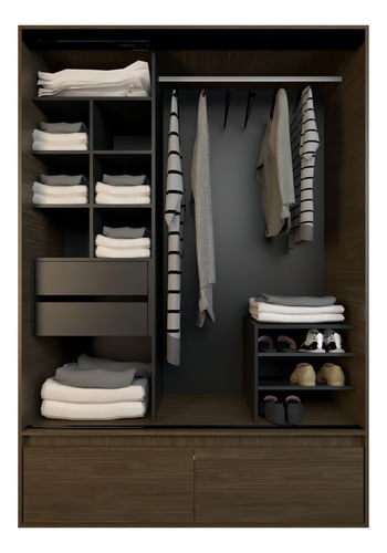 Placard-Ropero-150-Premium-2-Puertas-Corredizas-Zapatero-----Color-Nogal-Con-Negro