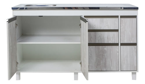 Mueble-Bajo-Mesada-Cocina-140-Cm-2-Ptas-5-Caj---Sin-Bacha-PINO-CASCINA-con-perfiles-color-bronce