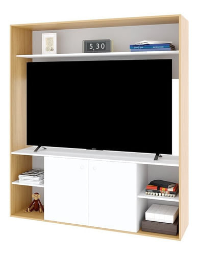 Modular-Rack-Centro-Entretenimiento-Panel-Led-Tv-Melamina----Roble-Natural-con-Blanco