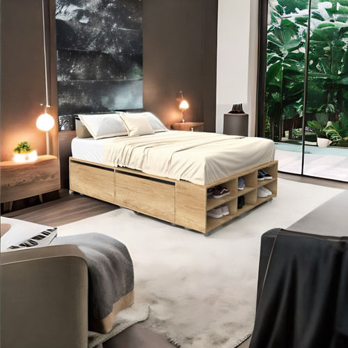 Cama-Box-Base-P--Sommier-De-2-Plazas-4-Ptas---Zapatero-Pino-Cascina