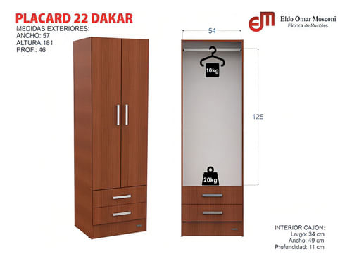 Placard-2-Puertas-2-Cajones-Dakar-Chocolate-Color-Carvalhomezzo-Frente-Blanco