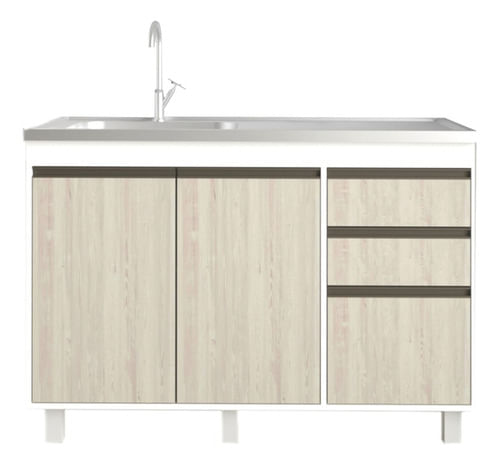 Mueble-Bajo-Mesada-Cocina-120-Cm-2-Ptas-3-Caj---Sin-Bacha----PINO-CASCINA-con-perfiles-color-bronce