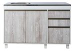 Mueble-Bajo-Mesada-Cocina-120-Cm-2-Ptas-3-Caj---Sin-Bacha----PINO-CASCINA-con-perfiles-color-bronce