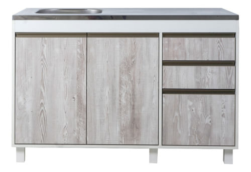 Mueble-Bajo-Mesada-Cocina-120-Cm-2-Ptas-3-Caj---Sin-Bacha----PINO-CASCINA-con-perfiles-color-bronce