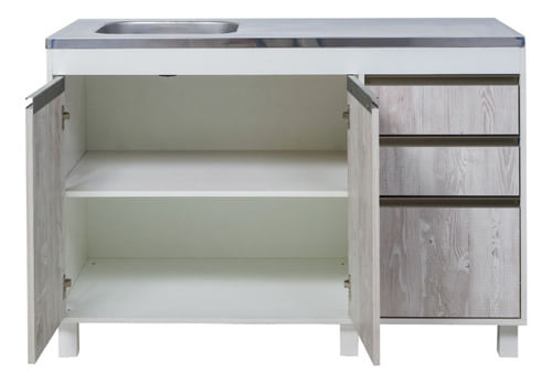Mueble-Bajo-Mesada-Cocina-120-Cm-2-Ptas-3-Caj---Sin-Bacha----PINO-CASCINA-con-perfiles-color-bronce
