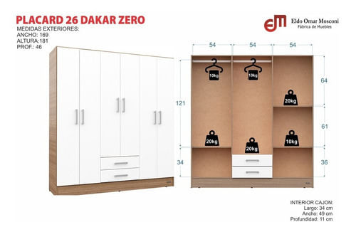Placard-Ropero-26-Dakar-Zero-6-Puertas-169-X181-X46-Mosconi-Color-Tabaco
