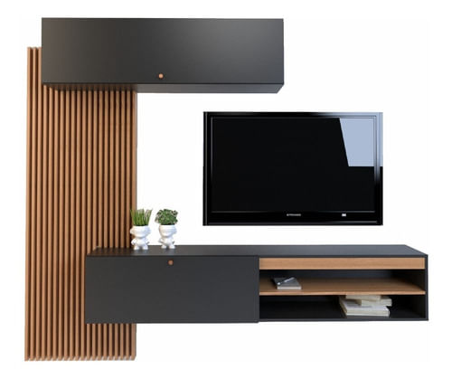 Rack-Tv-Flotante-Moderno-Centro-De-Entretenimiento--------Olmo-con-Negro