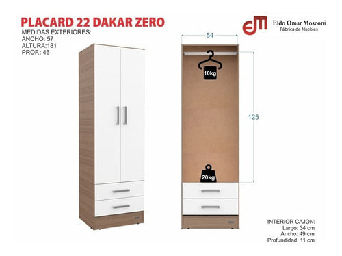 Placard-Ropero-Mosconi-Dakar-Melamina-2-Puertas-2-Cajones-Color-Wengue