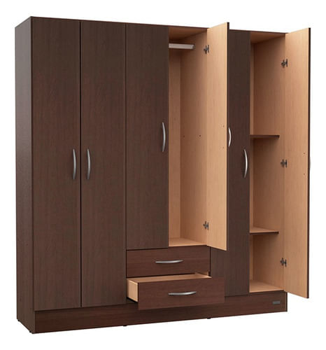 Placard-De-Abrir-169-Cm-Linea-Economica-6-Ptas-2-Cajones-----Chocolate