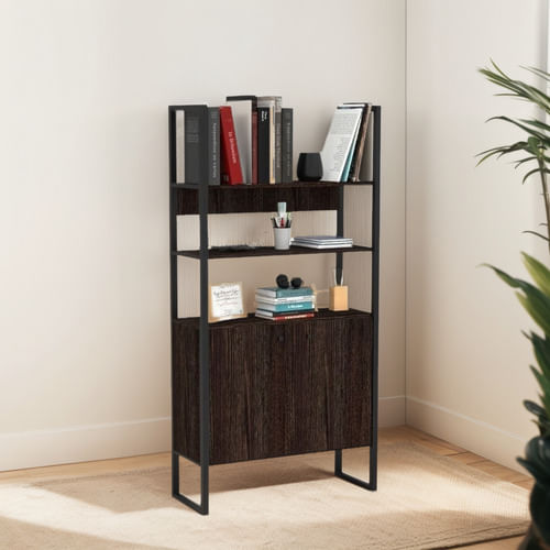 Biblioteca-Estilo-Industrial-Estanteria-Melamina---Hierro-Roble-Termo-Negro-c--Hierro-Negro