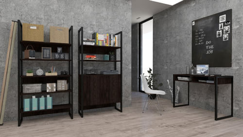 Biblioteca-Estilo-Industrial-Estanteria-Melamina---Hierro-Roble-Termo-Negro-c--Hierro-Negro