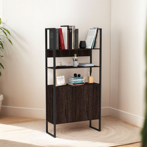 Biblioteca-Estilo-Indus-Estanteria-Melamina---Hierro-------Roble-Termo-Negro-c--Hierro-Negro