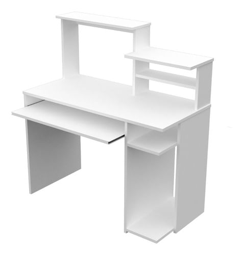 Escritorio-Mesa-Para-Pc-Con-Bandeja-Y-Estantes-Melamina--Blanco
