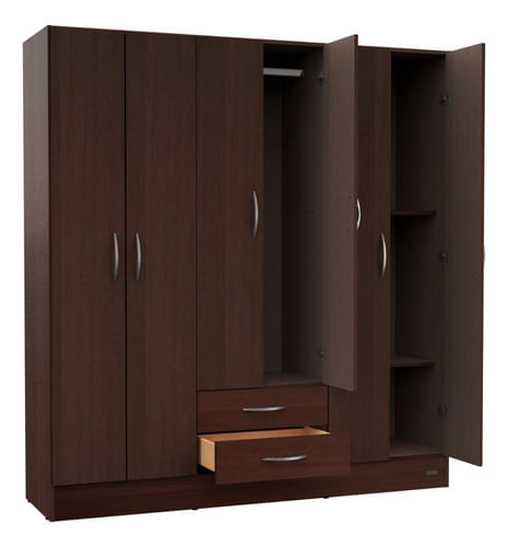 Placard-Ropero-169-Mts-6-Ptas-De-Abrir-2-Caj-Simil-Laqueado-Chocolate
