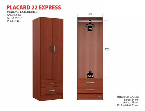 Placard-57-Cm-Ropero-2-Ptas-De-Abrir-2-Caj-Simil-Laqueado-Caoba