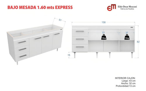 Bajo-Mesada-160-Mt-Estantes-Cajones-Sin-Bacha-Color-Blanco