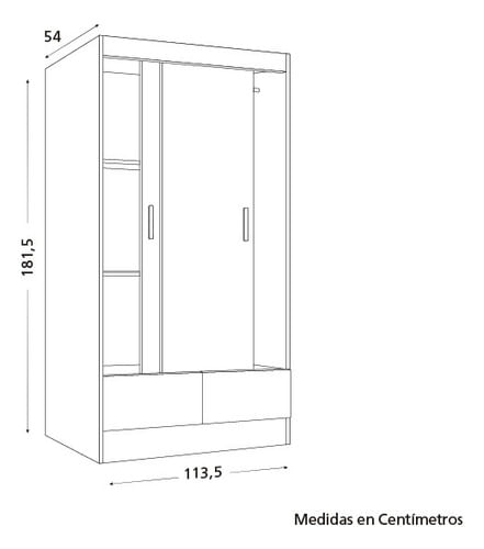 Placard-Ropero-Armario-Guardado-113cm-Tana-Eco-2ptas-Corred-Fresno-blanco