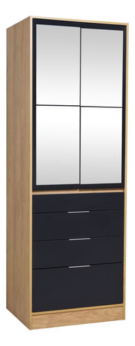 Placard-Ropero-Vestidor-Moderno-70cm-2ptas-4caj-C-espejos----HICKORY-CON-NEGRO