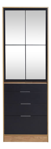Placard-Ropero-Vestidor-Moderno-70cm-2ptas-4caj-C-espejos----HICKORY-CON-NEGRO