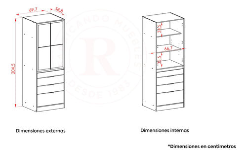 Placard-Ropero-Vestidor-Moderno-070m-2ptas-4caj-C-espejos-HICKORY-CON-BLANCO
