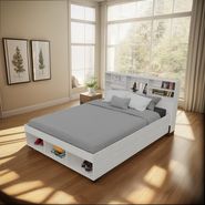 Box De Cama Base Sommer 2plazas C/respaldo Repisas 1,50m ++