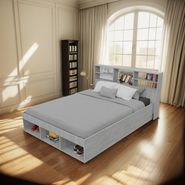Cama De Dos Plazas Con Respaldo Repisa Melamina 1,50m Ancho
