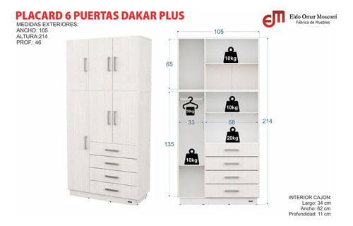 Placard-6-Puertas-Con-Baulera-Ropero-Alzada-6ptas-Melamina-Color-Venezia