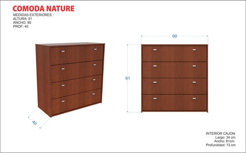 Comoda-Chifonier-Cajonera-Bahiut-De-4-Cajones-En-Melamina-Tabaco