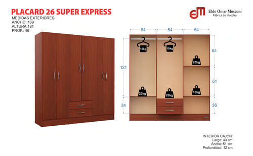 Placard-6-Puertas-2-Cajones-Mosconi-Interior-S-pintar-Blanco