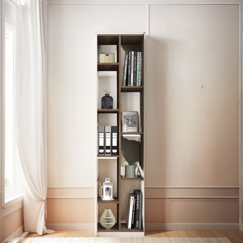 Biblioteca-Estanteria-Minimalista-2-Puertas-Organizador-Roble-Davos-Gris-Arcilla