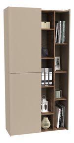 Biblioteca-Estanteria-Minimalista-2-Puertas-Organizador-Roble-Davos-Gris-Arcilla