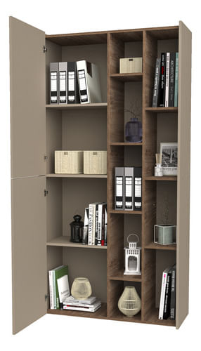 Biblioteca-Estanteria-Minimalista-2-Puertas-Organizador-Roble-Davos-Gris-Arcilla