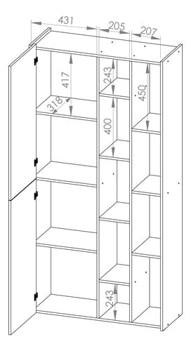 Biblioteca-Estanteria-Minimalista-2-Puertas-Organizador-Roble-Davos-Gris-Arcilla