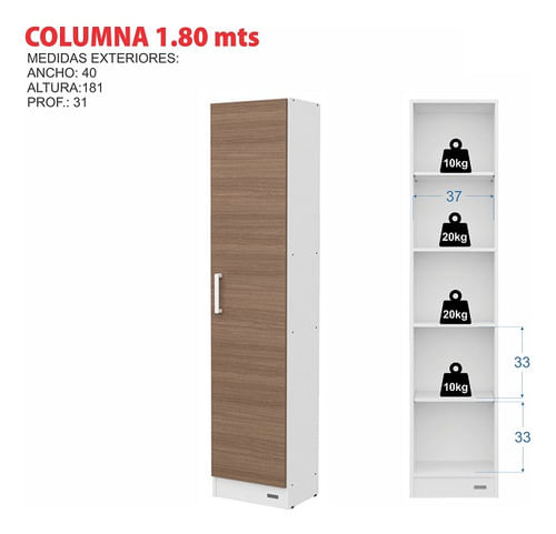 Columna-180-Cm-Despensero-Armario-Con-1-Puerta-En-Melamina-Carvalho-Mezzo-frente-Blanco