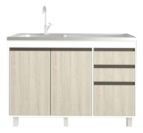 Mueble-Bajo-Mesada-Cocina-120-Cm-2-Ptas-3-Caj---Sin-Bacha-Pino-Cascina-con-perfiles-bronce