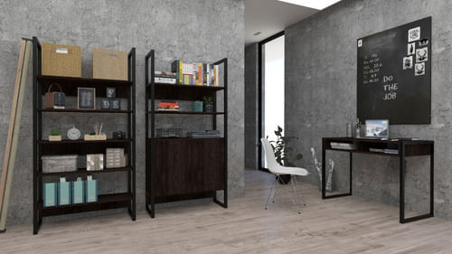 Biblioteca-Estilo-Industrial-Estanteria-Melamina---Hierro-Roble-Termo-Negro-c--Hierro-Negro