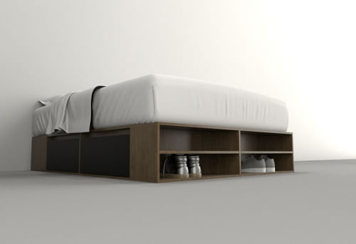 Box-De-Cama-Con-Cajonera---Zapatero-Organizador-Base-Somier-Nogal-con-negro