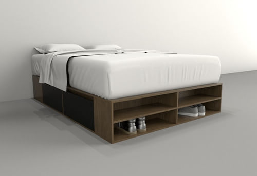 Box-De-Cama-Con-Cajonera---Zapatero-Organizador-Base-Somier-Nogal-con-negro