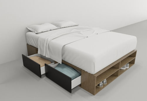 Box-De-Cama-Con-Cajonera---Zapatero-Organizador-Base-Somier-Nogal-con-negro