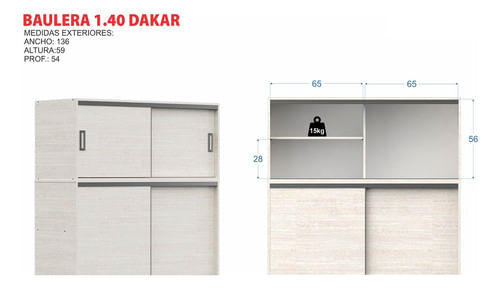 Baulera-De-Placard-140-Mts-Melamina-2-Puertas-Corredizas-Carvalho-Mezzo