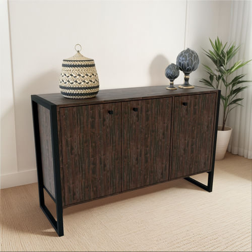 Comoda-Estilo-Industrial---Vajillero-Bahiut-Bar-Mesa-Led-Tv--Roble-Termo-Negro